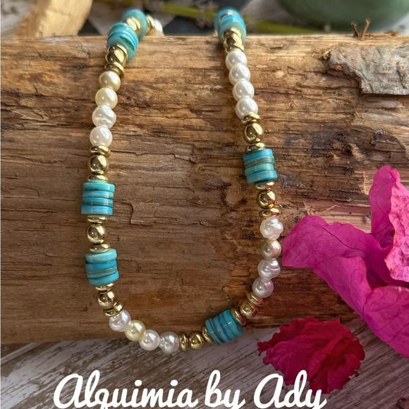 Alquimia Blue larimar and Gold NEW pearl Beaded Necklace - Picture 3 of 3
